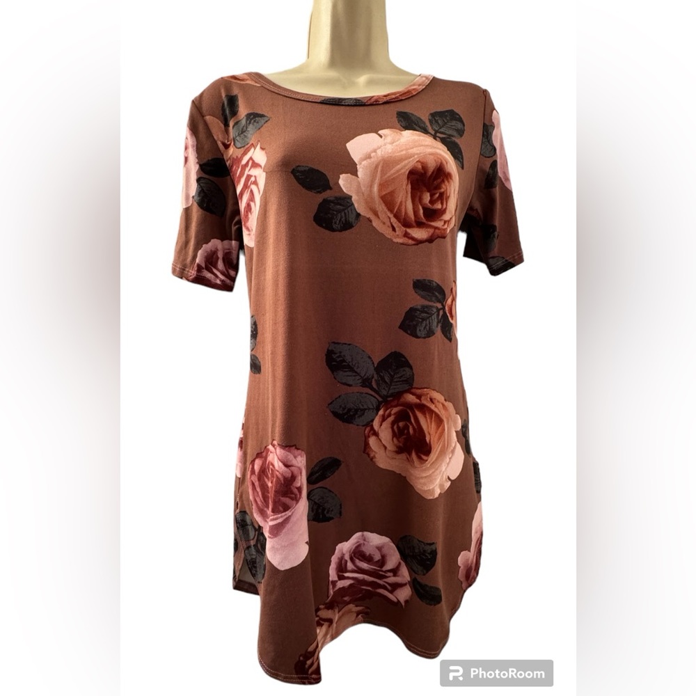 Pinc Taupe Floral Minidress Supersoft Sz M EUC